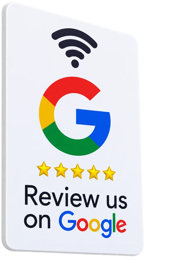 VMS Review Tap Card, a white wallet-size card